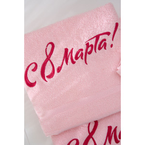 Полотенце махровое с вышивкой №14418/13 "8 Марта" розовый