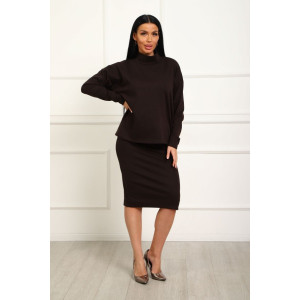 Костюм двойка женский с юбкой №20690 милано (р-ры: 46-56) темно-коричневый