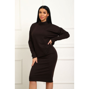 Костюм двойка женский с юбкой №20690 милано (р-ры: 46-56) темно-коричневый