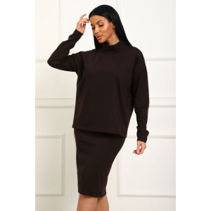 Костюм двойка женский с юбкой №20690 милано (р-ры: 46-56) темно-коричневый