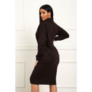 Костюм двойка женский с юбкой №20690 милано (р-ры: 46-56) темно-коричневый