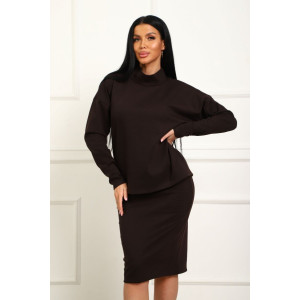 Костюм двойка женский с юбкой №20690 милано (р-ры: 46-56) темно-коричневый