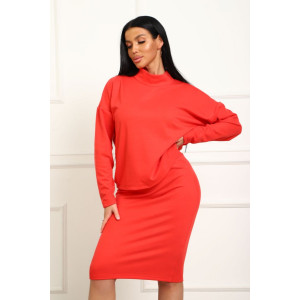 Костюм двойка женский с юбкой №20690 милано (р-ры: 46-56) коралловый