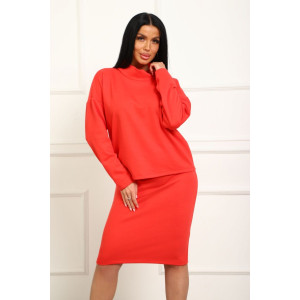 Костюм двойка женский с юбкой №20690 милано (р-ры: 46-56) коралловый