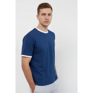 Футболка мужская №14481 кулирка (р-ры: 46-58) темно-синий-белый