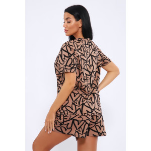 Пижама женская ПЖ-004 кулирка (р-ры: 46-60) сердце кофе