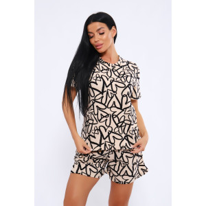 Пижама женская ПЖ-004 кулирка (р-ры: 46-60) сердце молочный