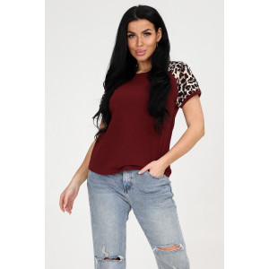 Футболка женская №057856 "Лео" фуллайкра кулирка вязаная (р-ры: 44-46) бордовый
