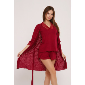 Пеньюар тройка женский №29009 деворе (р-ры: 44-54) бордовый Пеньюар тройка женский №29009 деворе (р-ры: 44-54) бордовый
