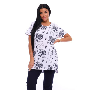 Пижама женская №516 кулирка (р-ры: 46-56) белый-синий