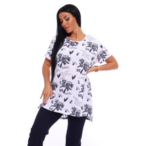 Пижама женская №516 кулирка (р-ры: 46-56) белый-синий