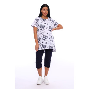 Пижама женская №516 кулирка (р-ры: 46-56) белый-синий