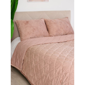 Покрывало микрофибра с велюровыми наволочками "Кристалл" пудра