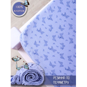 Простыня на резинке трикотажная с рисунком 040838 "Бабочки" сиреневый (последний размер) 180х200