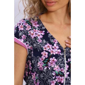 Халат женский 021 кулирка (последний размер) темно-синий-розовый-сакура 60-62