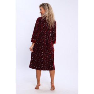 Халат женский 185 велюр (последний размер) бордовый-белый-цветы 50,52,54,58