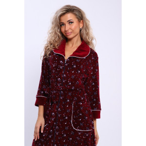 Халат женский 185 велюр (последний размер) бордовый-белый-цветы 50,52,54,58