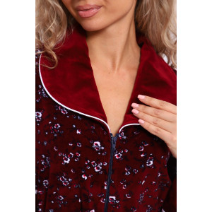 Халат женский 185 велюр (последний размер) бордовый-белый-цветы 50,52,54,58