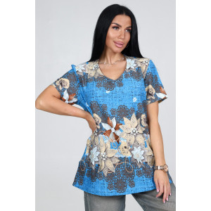 Туника женская "Блюз" ТК-72-ФУТ кулирка (последний размер) цветы на син.кружево 58