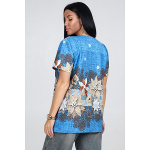 Туника женская "Блюз" ТК-72-ФУТ кулирка (последний размер) цветы на син.кружево 58