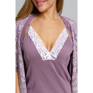 Пеньюар двойка женский "Дарья" 1222-3 кулирка (последний размер) сухая роза 52