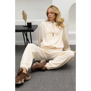 Костюм двойка женский "Альба" велюр стрейч (р-ры: 44-54) молочный