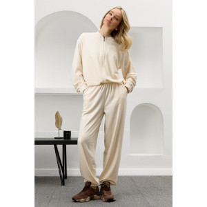 Костюм двойка женский "Альба" велюр стрейч (р-ры: 44-54) молочный