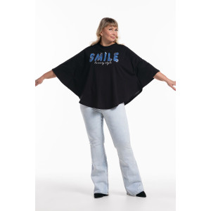 Пончо-туника женская №057913 кулирка (р-ры: 46-64) черн.печать-смайл