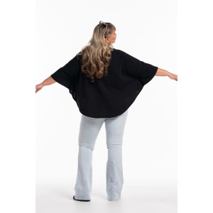Пончо-туника женская №057913 кулирка (р-ры: 46-64) черн.печать-смайл