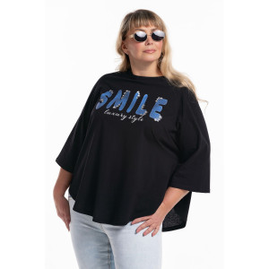 Пончо-туника женская №057913 кулирка (р-ры: 46-64) черн.печать-смайл