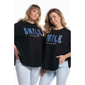 Пончо-туника женская №057913 кулирка (р-ры: 46-64) черн.печать-смайл