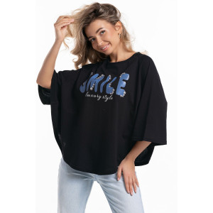 Пончо-туника женская №057913 кулирка (р-ры: 46-64) черн.печать-смайл