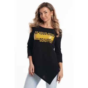 Туника женская №057907 "Т-хвост" кулирка (р-ры: 46-60) черно-золотой