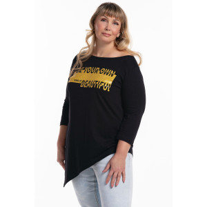 Туника женская №057907 "Т-хвост" кулирка (р-ры: 46-60) черно-золотой