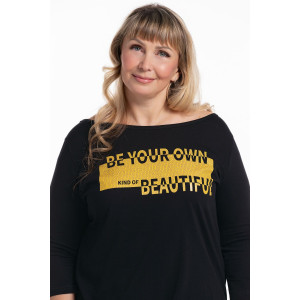 Туника женская №057907 "Т-хвост" кулирка (р-ры: 46-60) черно-золотой