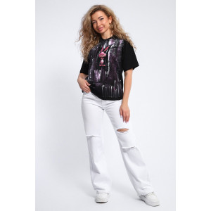 Футболка женская №74378 футер с лайкрой 2-х нитка (р-ры: 46-52) черный