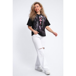 Футболка женская №74378 футер с лайкрой 2-х нитка (р-ры: 46-52) черный