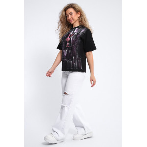 Футболка женская №74378 футер с лайкрой 2-х нитка (р-ры: 46-52) черный