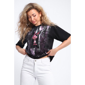 Футболка женская №74378 футер с лайкрой 2-х нитка (р-ры: 46-52) черный