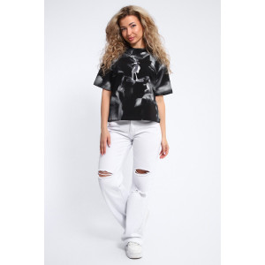 Футболка женская №74377 футер с лайкрой 2-х нитка (р-ры: 46-52) черный