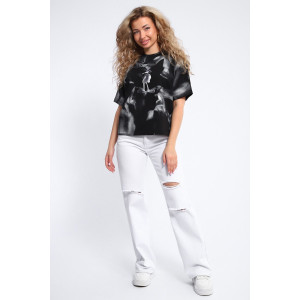 Футболка женская №74377 футер с лайкрой 2-х нитка (р-ры: 46-52) черный