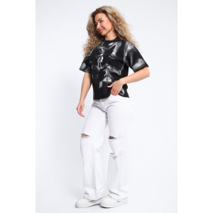 Футболка женская №74377 футер с лайкрой 2-х нитка (р-ры: 46-52) черный