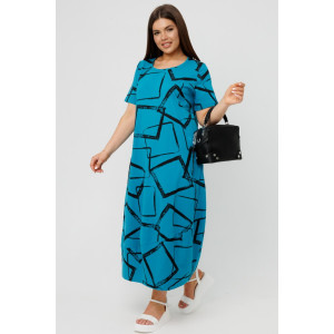 Платье женское П168 кулирка (последний размер) бирюзовый ромб 50,58,62