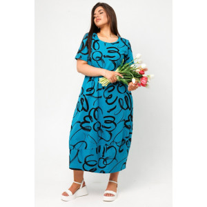 Платье женское П168 кулирка (последний размер) бирюзовая ромашка 50