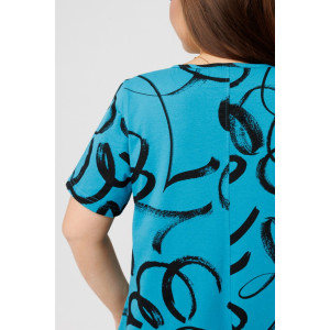 Платье женское П168 кулирка (последний размер) бирюзовая ромашка 50