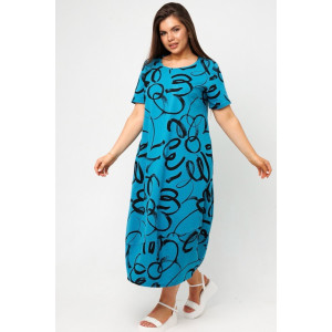 Платье женское П168 кулирка (последний размер) бирюзовая ромашка 50