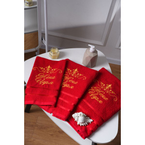 Полотенце махровое с вышивкой №14418/3 "Жена царя" (последний размер) бордо 50х80