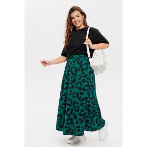 Юбка женская Ю15 (рост 164 см) кулирка (последний размер) изумрудный леопард 54