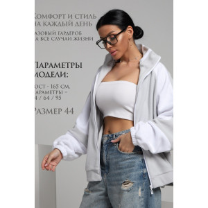 Толстовка женская ТФЛ01 флис (р-ры: 42-60) серый-белый