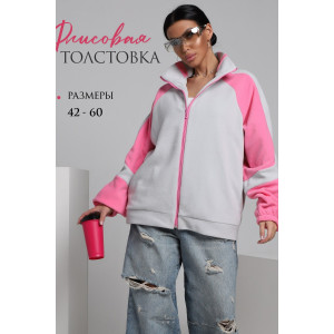 Толстовка женская ТФЛ01 флис (р-ры: 42-60) серый-розовый